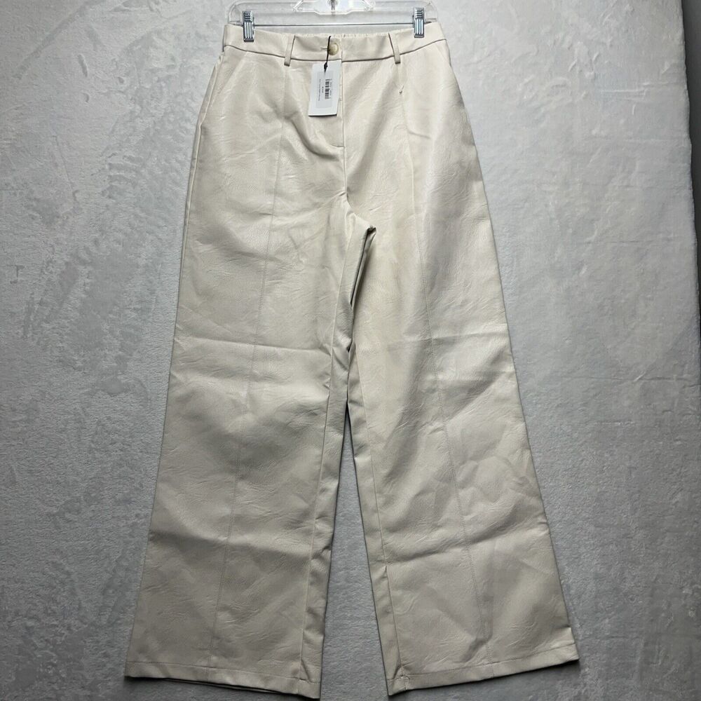 FRNCH PARIS Faux‎ Leather Wide Leg Zita Pants Women’s Sz Large Ivory NEW